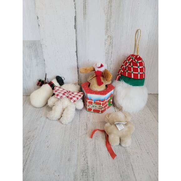 Variety plush Santa reindeer bear snowman ornament Xmas set - Picture 5 of 6
